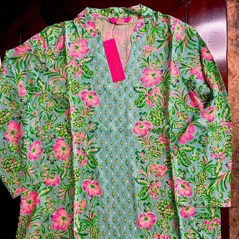 Lilly Pulitzer Aqua and Pink Floral Tunic - Picture 3 of 8